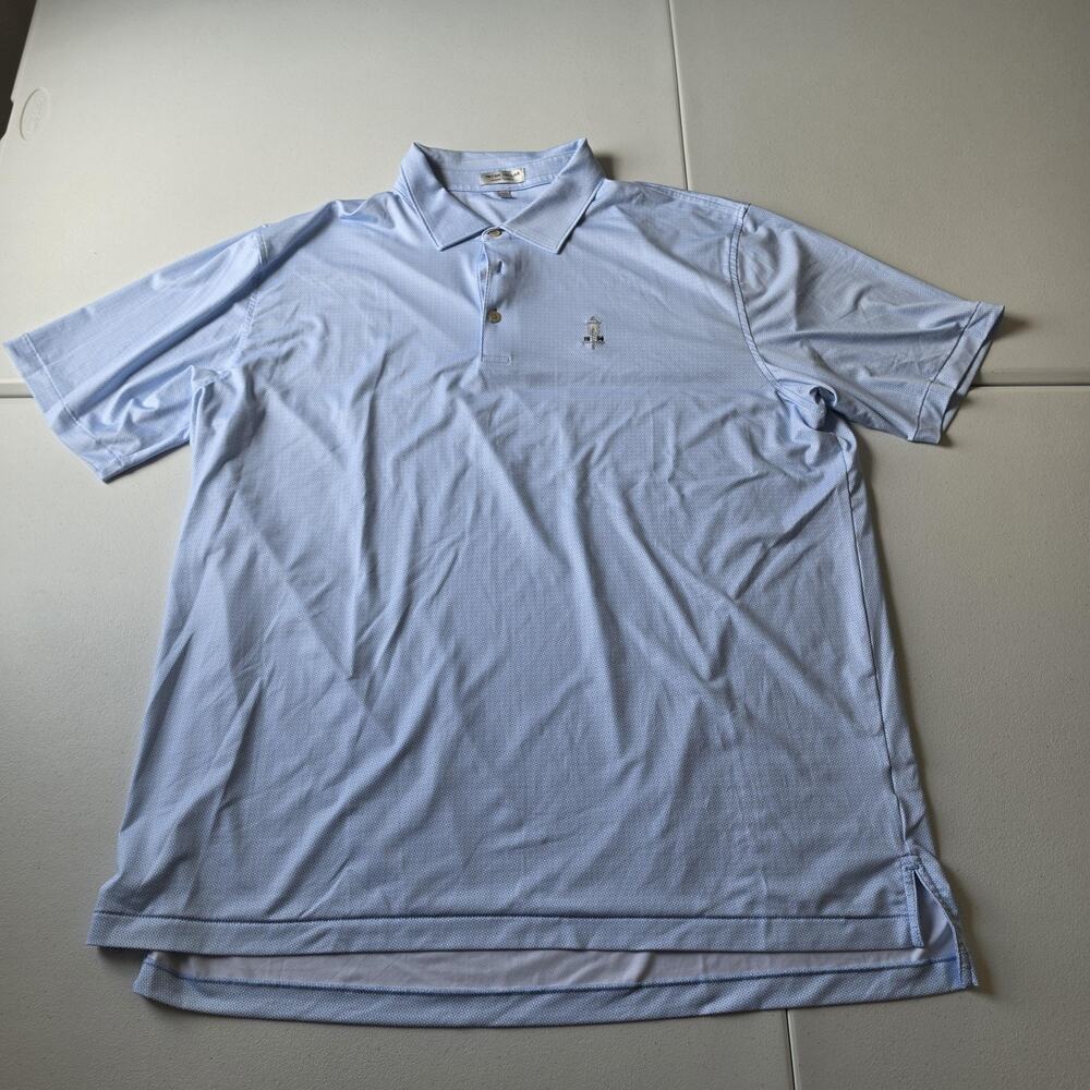 Peter Millar Summer Comfort Polo Shirt Mens 2XL Blue Geo Print Golf Stretch